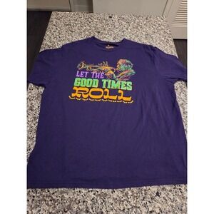 Mardi Gras Graphic T-Shirt Mens 2XL Purple Let The Good Times Roll Trumpet Jazz